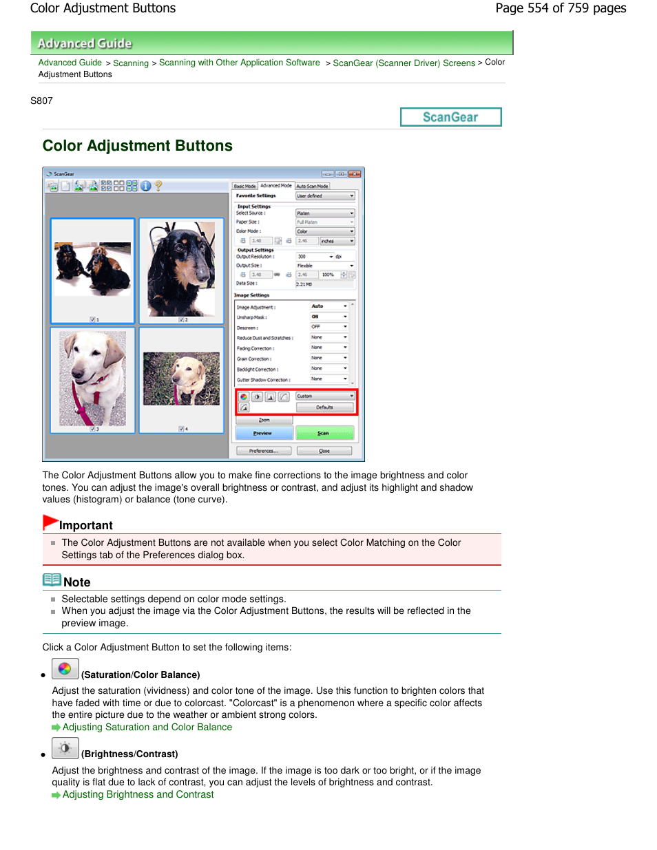 Color adjustment buttons | Canon mp495 User Manual | Page 554 / 759
