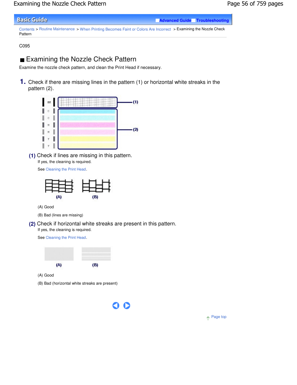 Examining the nozzle check pattern | Canon mp495 User Manual | Page 56 / 759