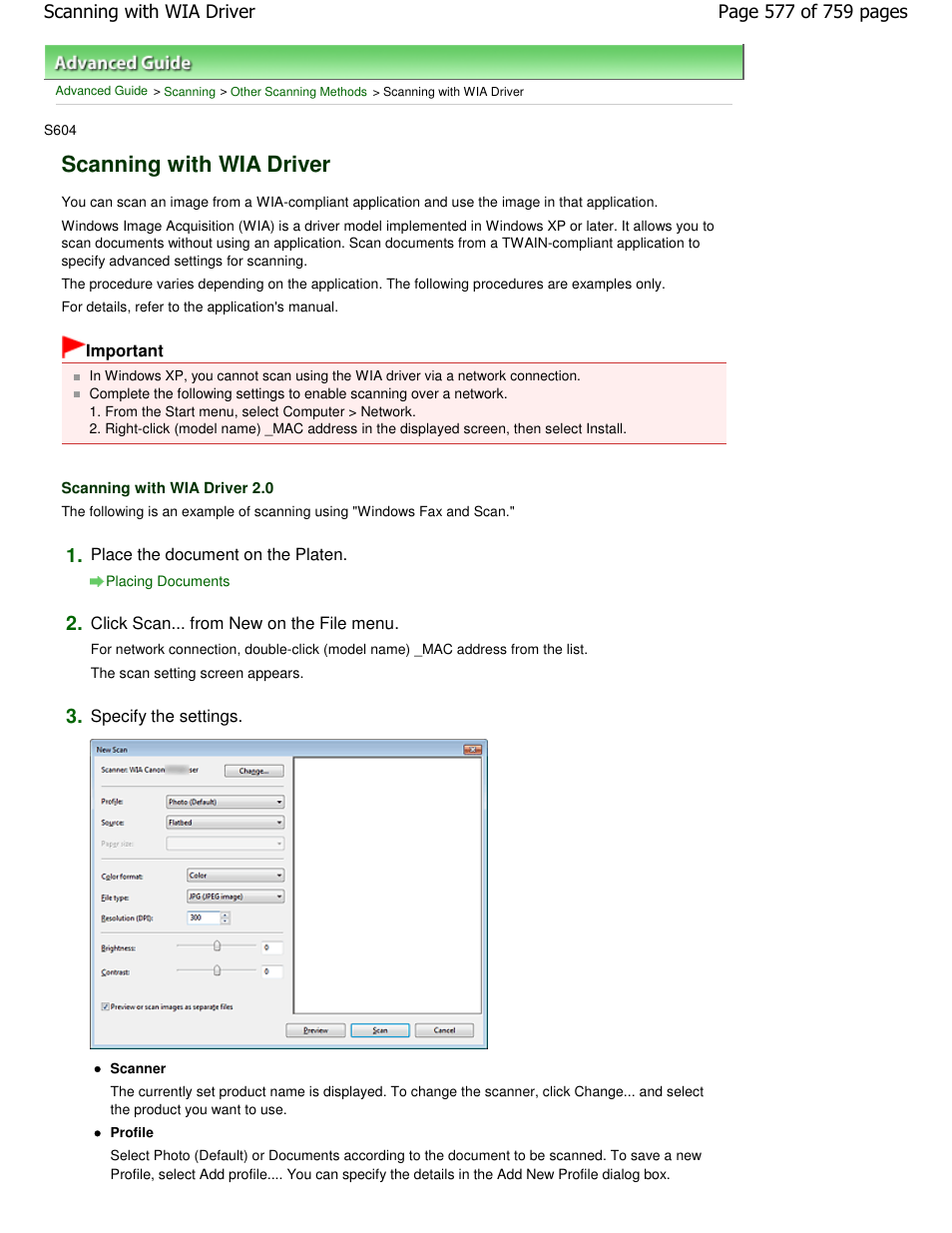 Scanning with wia driver | Canon mp495 User Manual | Page 577 / 759