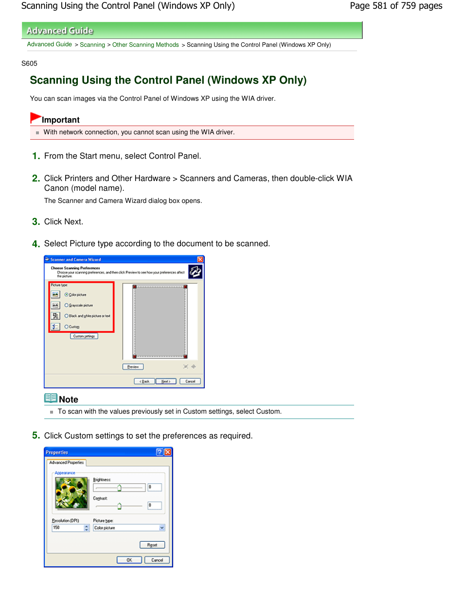 Scanning using the control panel (windows xp only) | Canon mp495 User Manual | Page 581 / 759