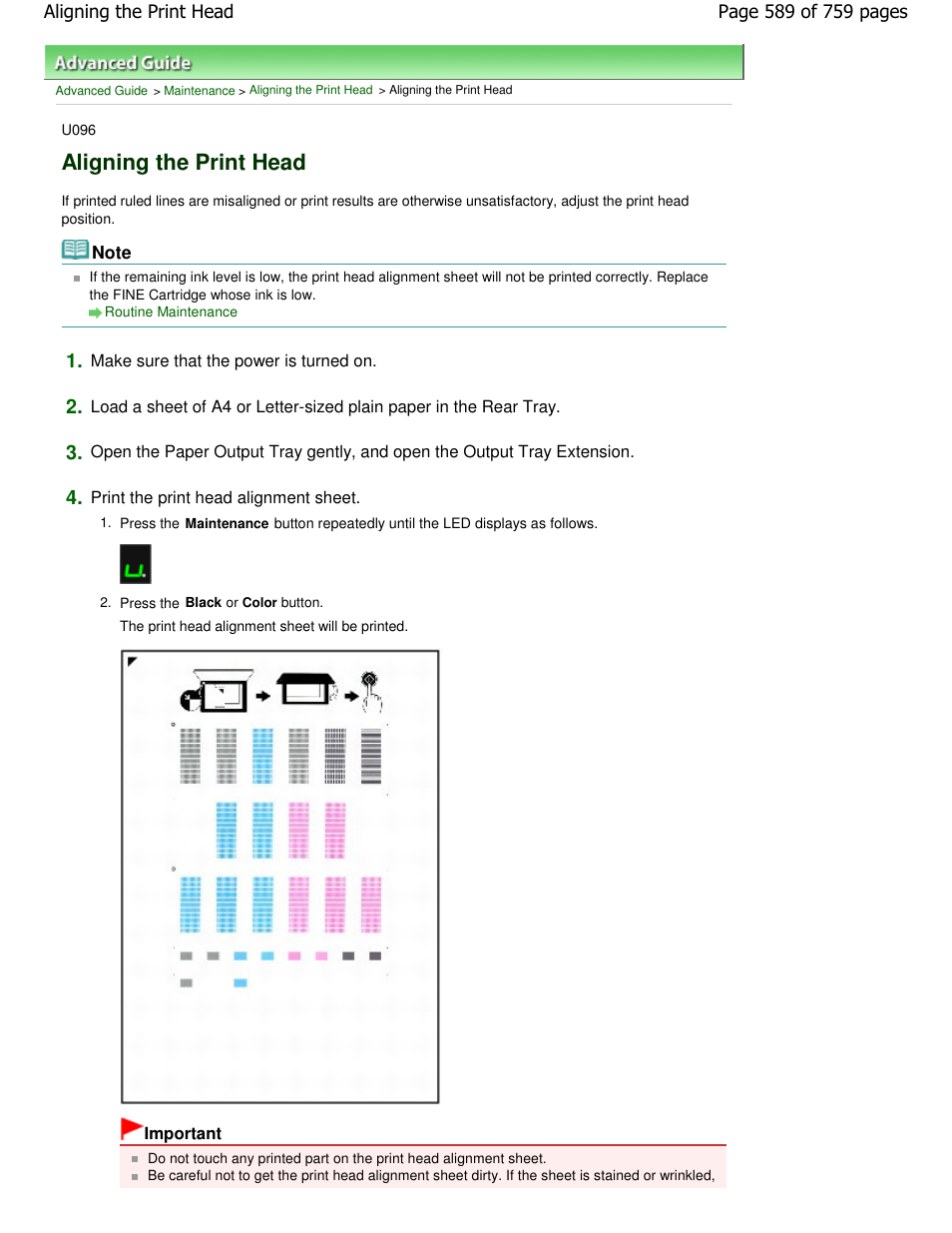 Aligning the print head | Canon mp495 User Manual | Page 589 / 759