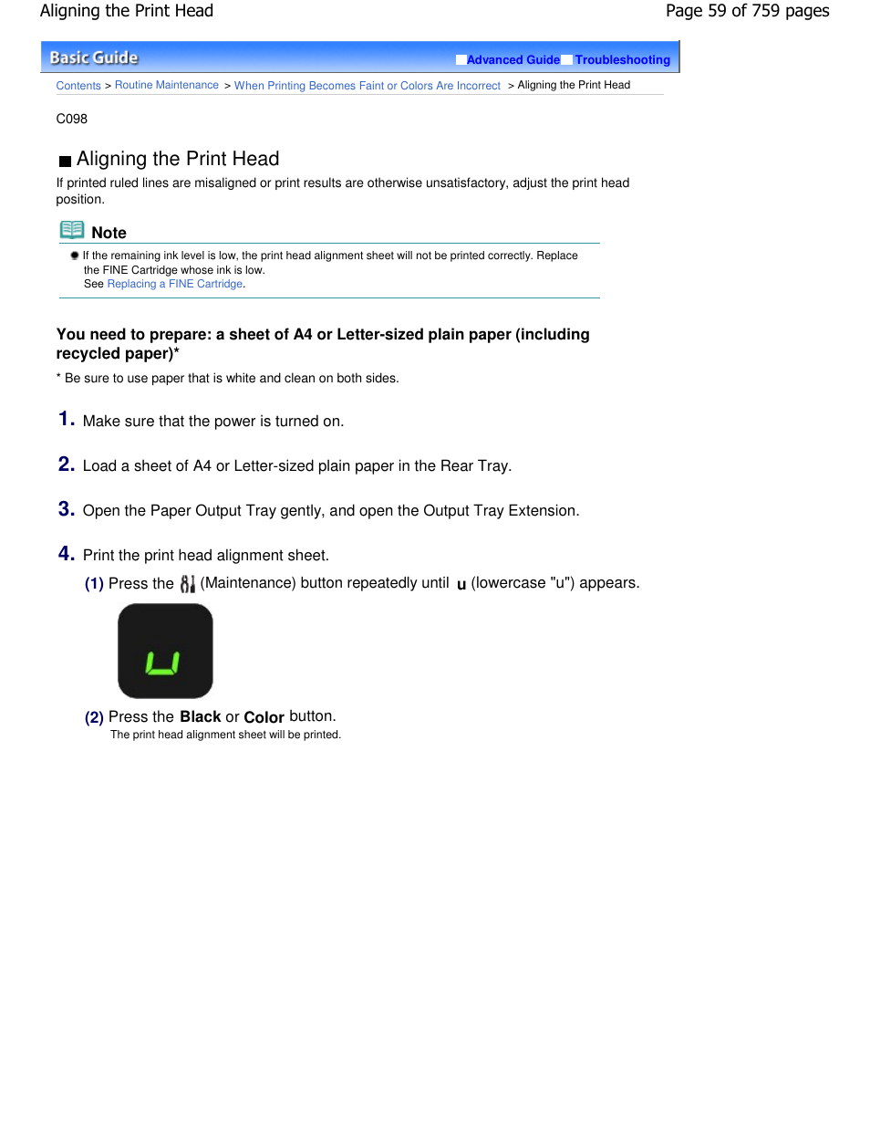 Aligning the print head | Canon mp495 User Manual | Page 59 / 759