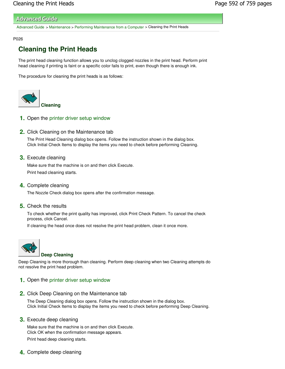 Cleaning the print heads | Canon mp495 User Manual | Page 592 / 759