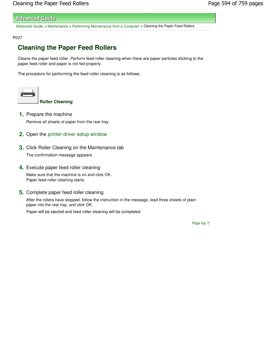 Cleaning the paper feed rollers | Canon mp495 User Manual | Page 594 / 759