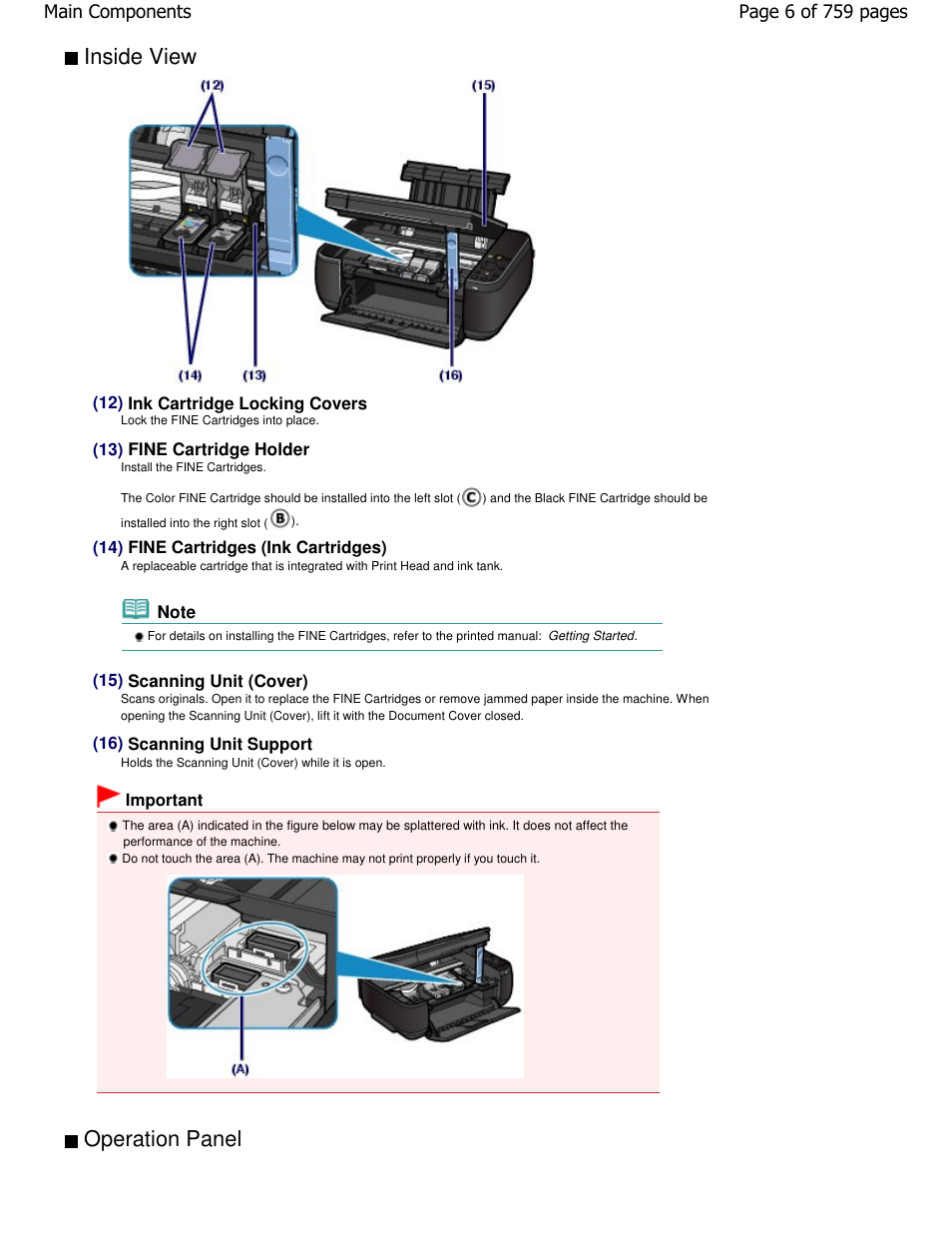 Inside view, Operation panel | Canon mp495 User Manual | Page 6 / 759