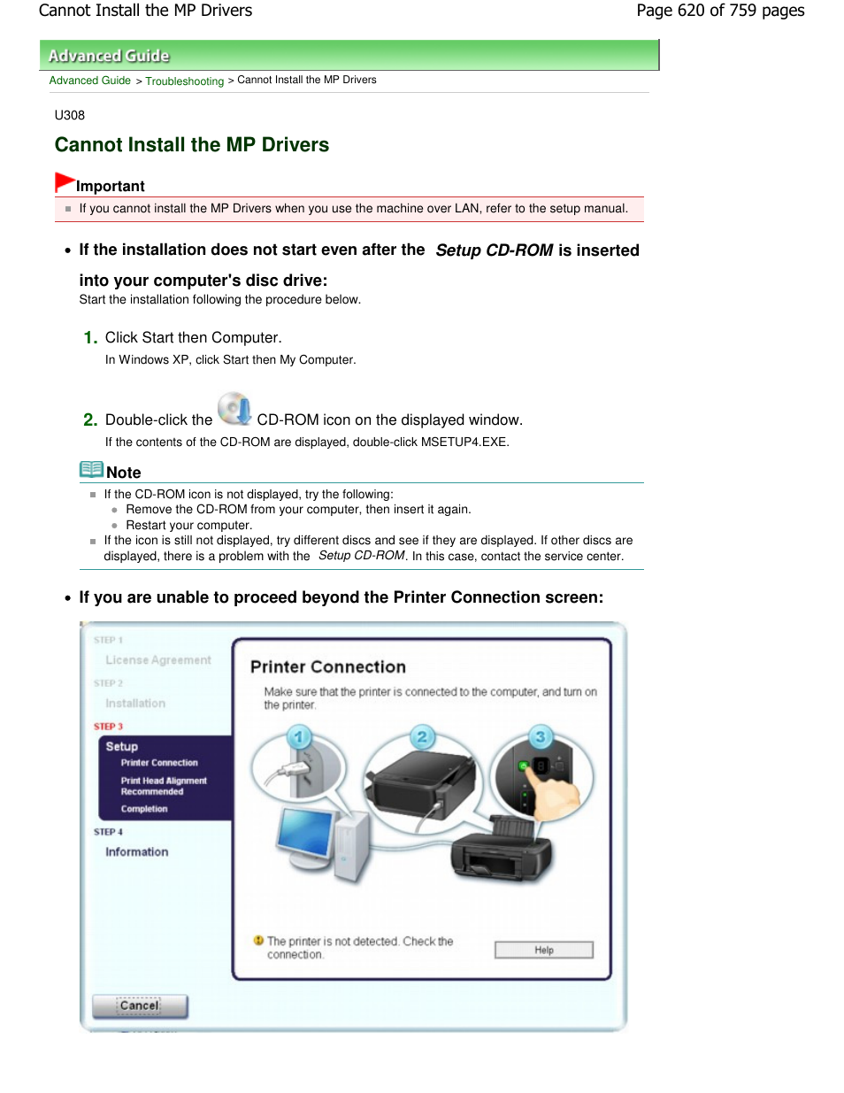 Cannot install the mp drivers | Canon mp495 User Manual | Page 620 / 759