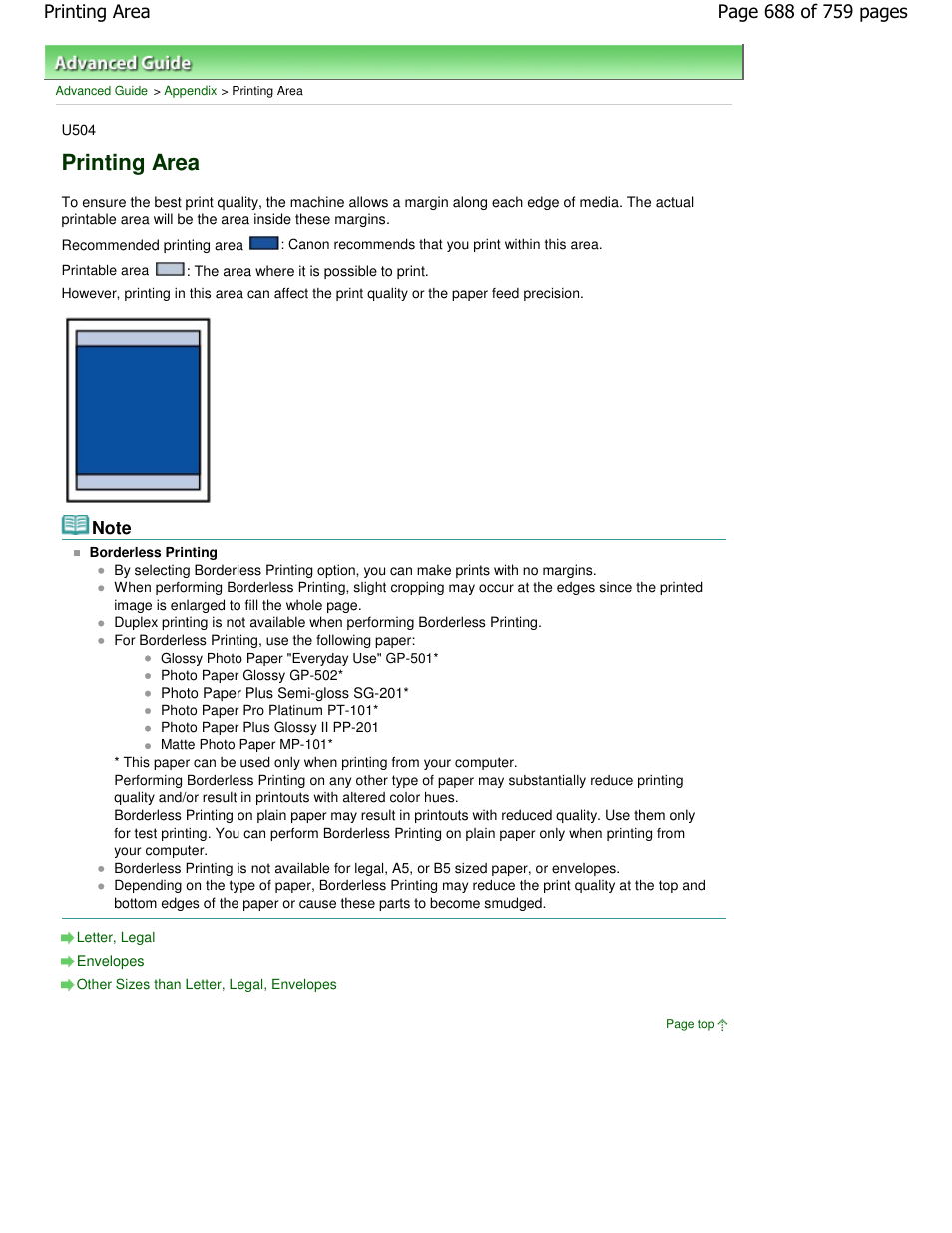 Printing area | Canon mp495 User Manual | Page 688 / 759