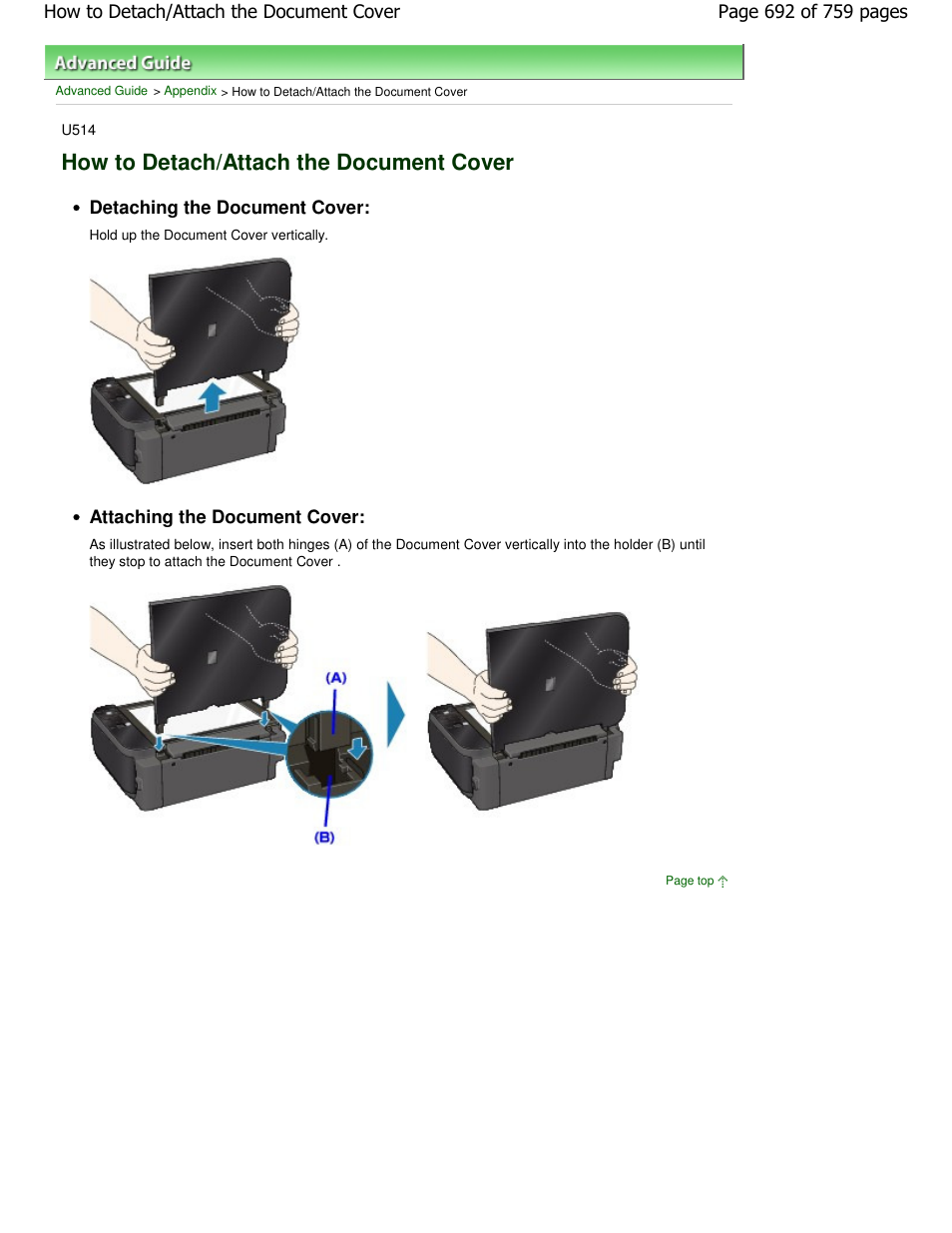 How to detach/attach the document cover | Canon mp495 User Manual | Page 692 / 759