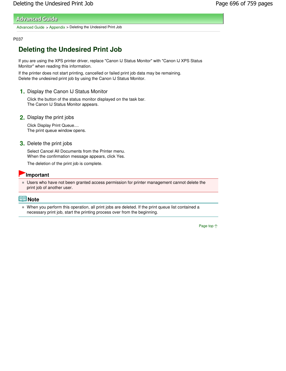 Deleting the undesired print job | Canon mp495 User Manual | Page 696 / 759
