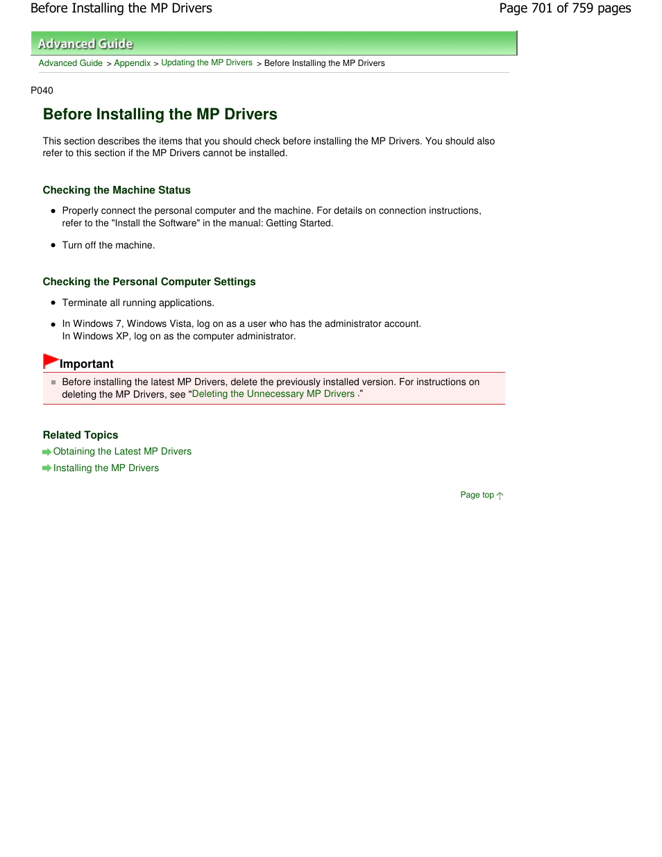 Before installing the mp drivers | Canon mp495 User Manual | Page 701 / 759