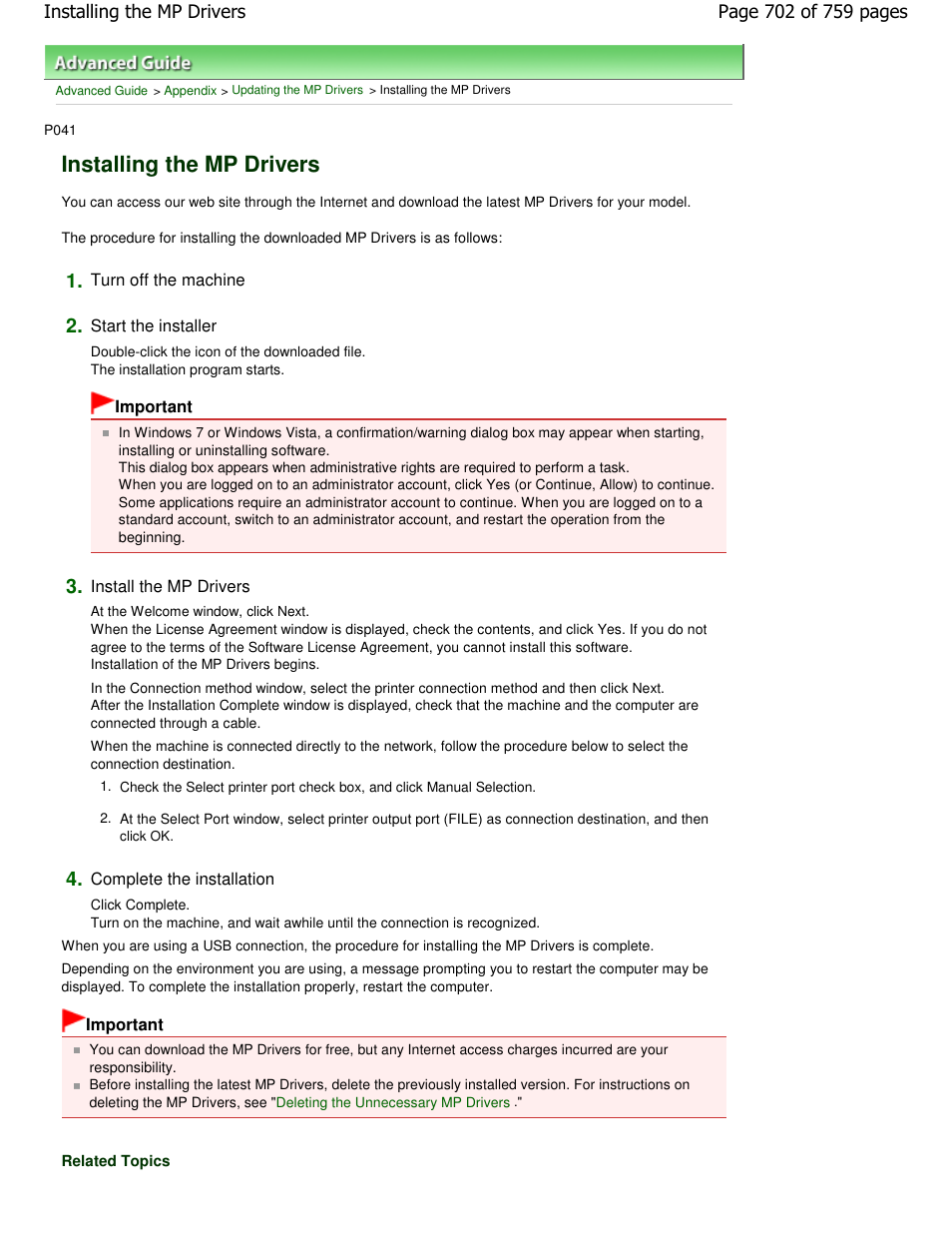Installing the mp drivers | Canon mp495 User Manual | Page 702 / 759