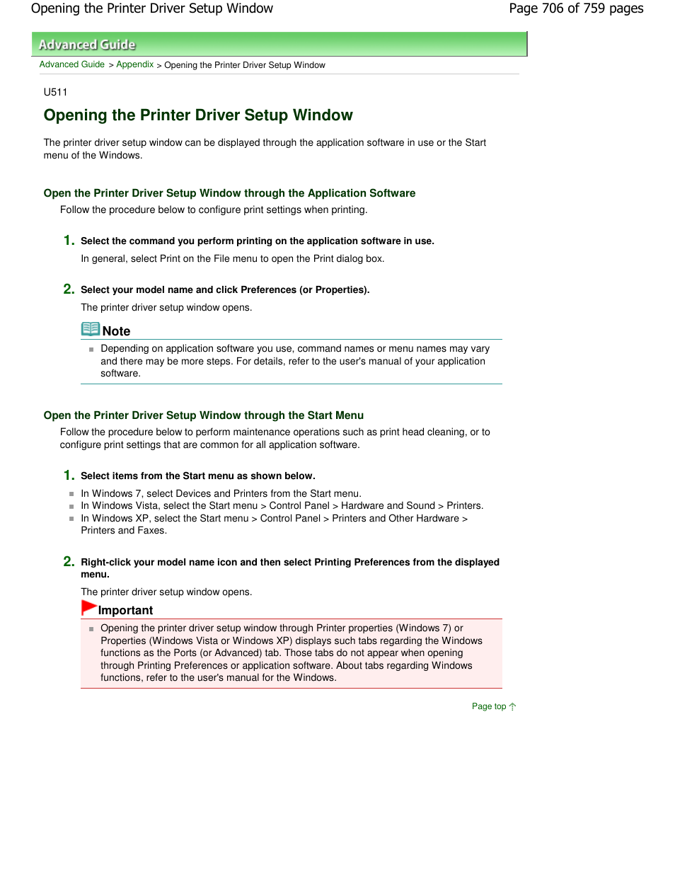 Opening the printer driver setup window | Canon mp495 User Manual | Page 706 / 759
