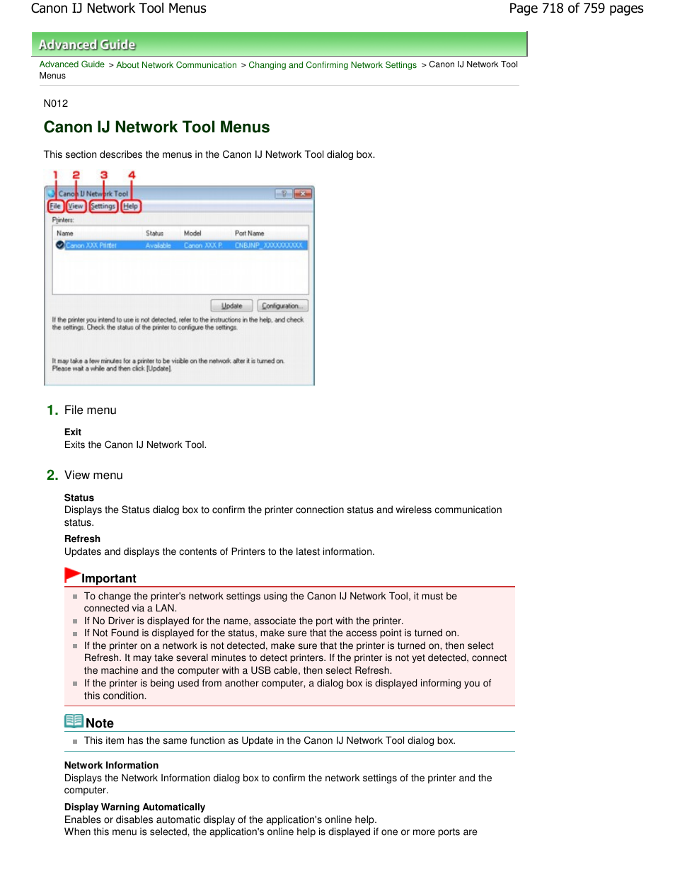 Canon ij network tool menus | Canon mp495 User Manual | Page 718 / 759