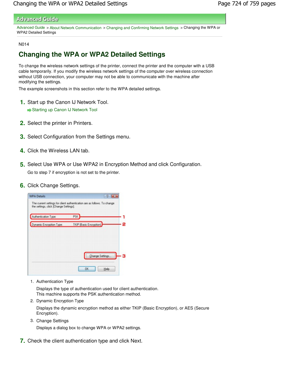 Changing the wpa or wpa2 detailed settings | Canon mp495 User Manual | Page 724 / 759