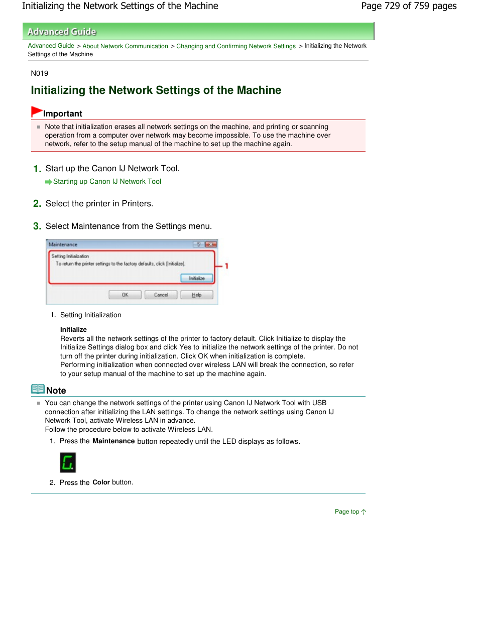 Initializing the network settings of the machine | Canon mp495 User Manual | Page 729 / 759