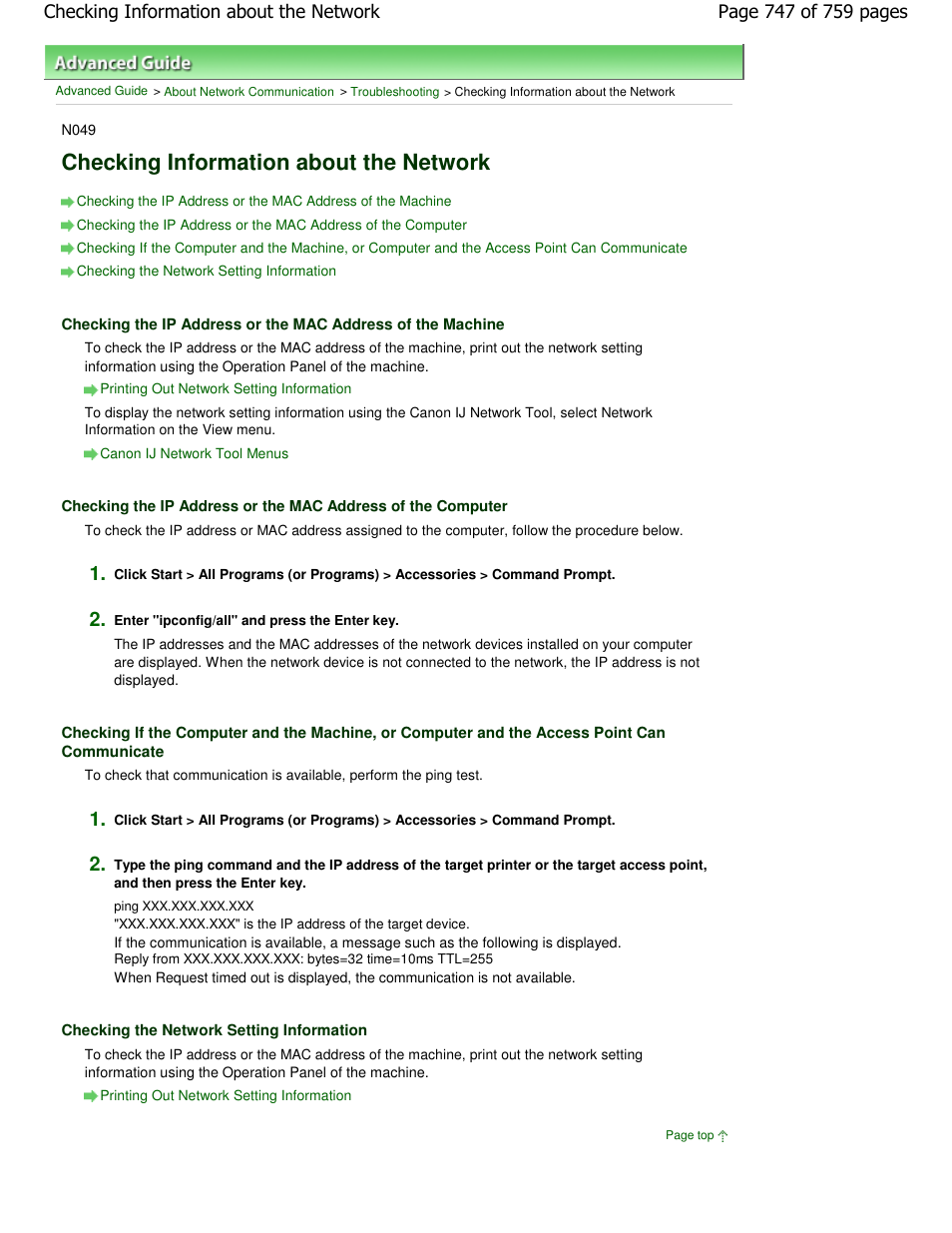 Checking information about the network | Canon mp495 User Manual | Page 747 / 759