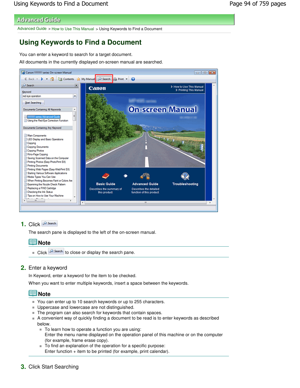 Using keywords to find a document | Canon mp495 User Manual | Page 94 / 759