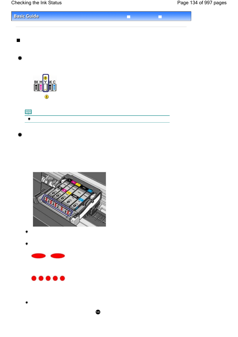 Checking the ink status, With the lcd on the machine, With ink lamps | Canon mx860 User Manual | Page 134 / 997