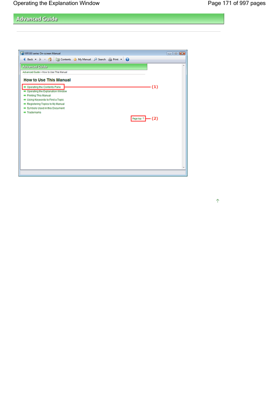 Operating the explanation window | Canon mx860 User Manual | Page 171 / 997