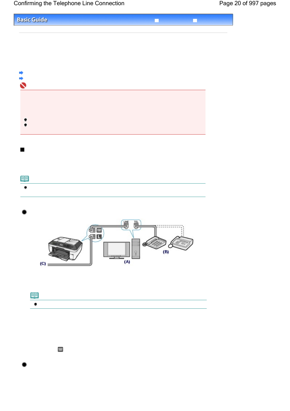 Confirming the telephone line connection, Connecting various lines, Connecting to an xdsl | Canon mx860 User Manual | Page 20 / 997