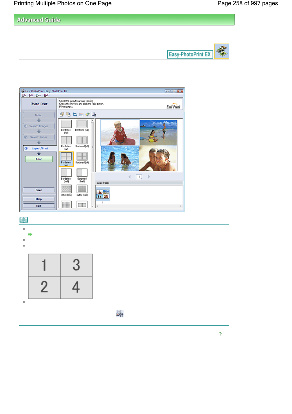 Printing multiple photos on one page | Canon mx860 User Manual | Page 258 / 997