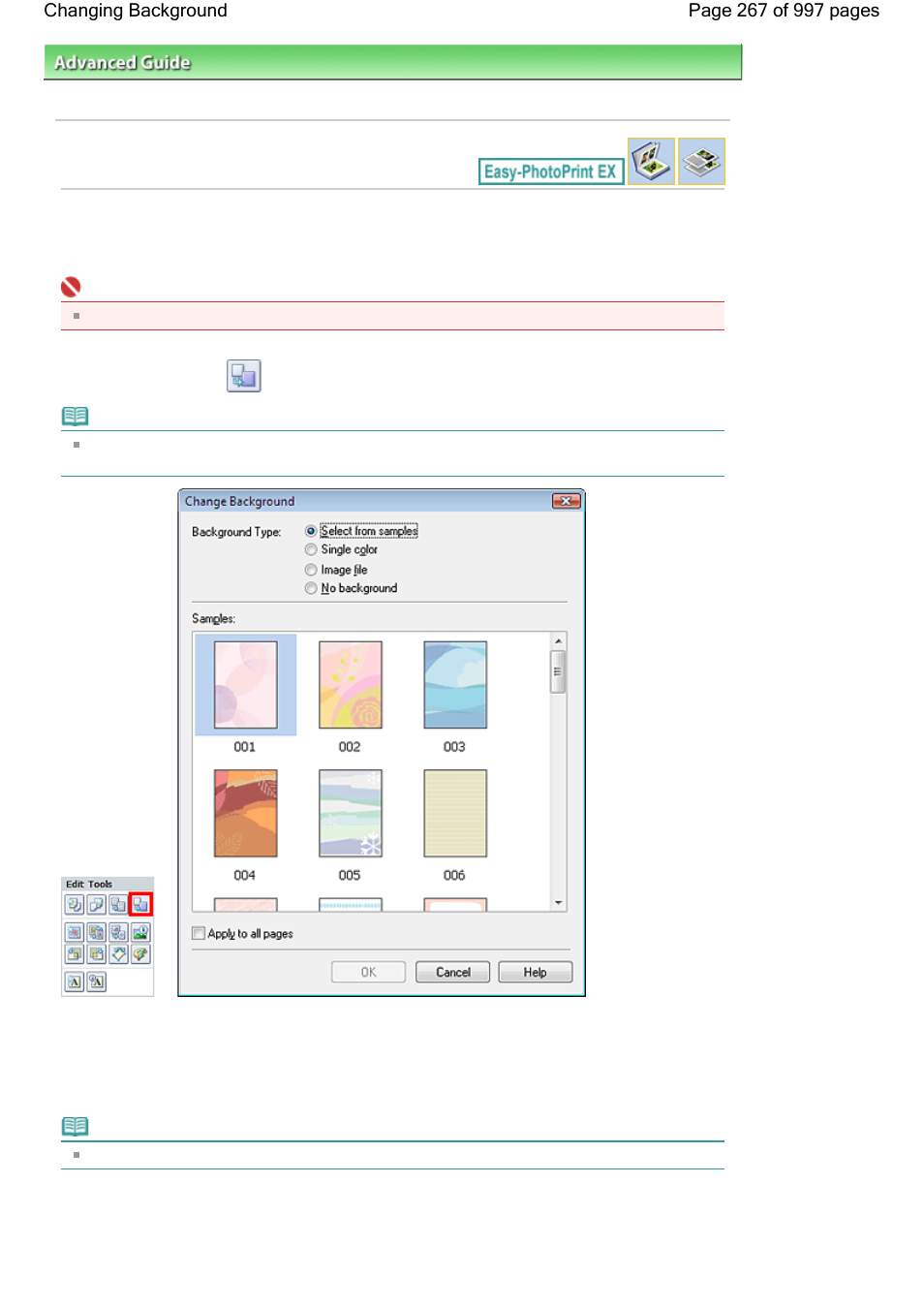 Changing background | Canon mx860 User Manual | Page 267 / 997