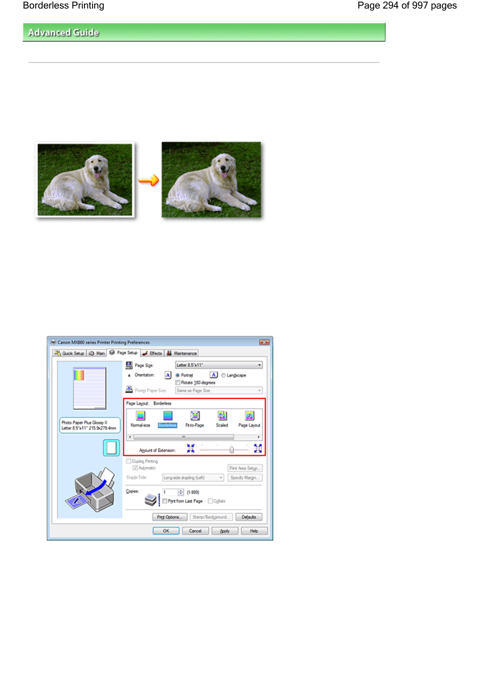 Borderless printing | Canon mx860 User Manual | Page 294 / 997