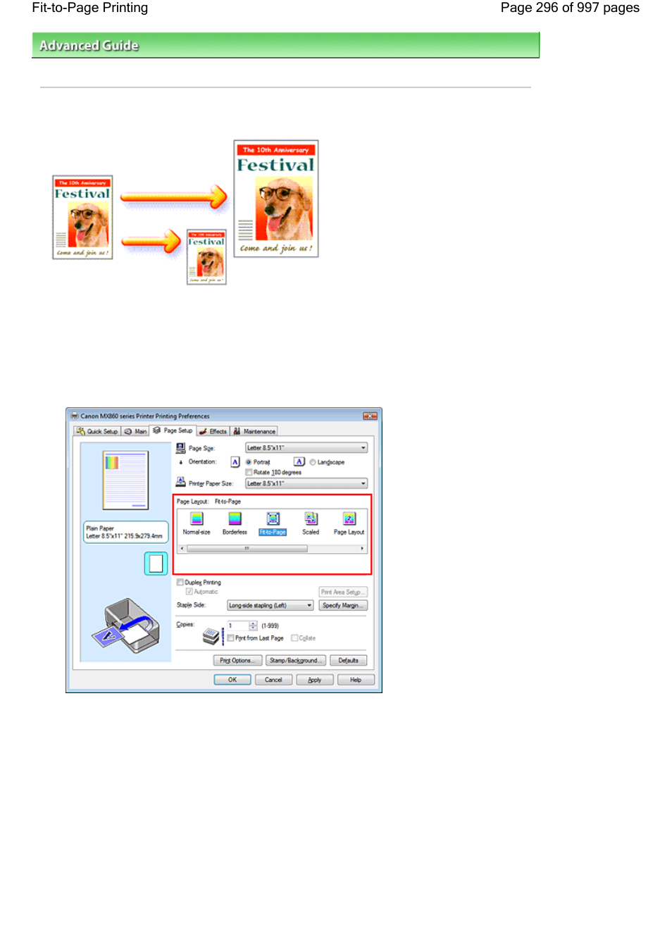 Fit-to-page printing | Canon mx860 User Manual | Page 296 / 997