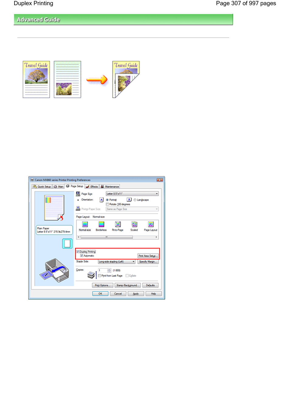 Duplex printing | Canon mx860 User Manual | Page 307 / 997