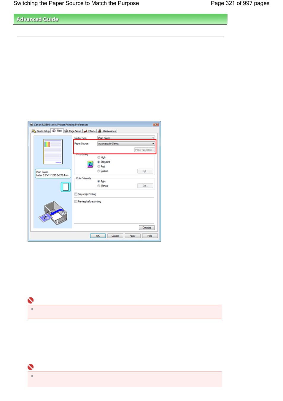 Switching the paper source to match the purpose | Canon mx860 User Manual | Page 321 / 997
