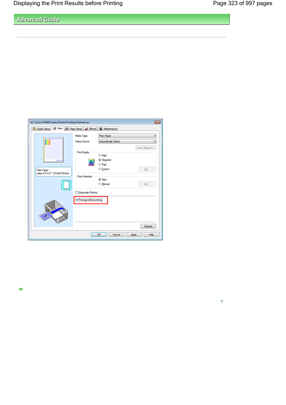 Displaying the print results before printing | Canon mx860 User Manual | Page 323 / 997