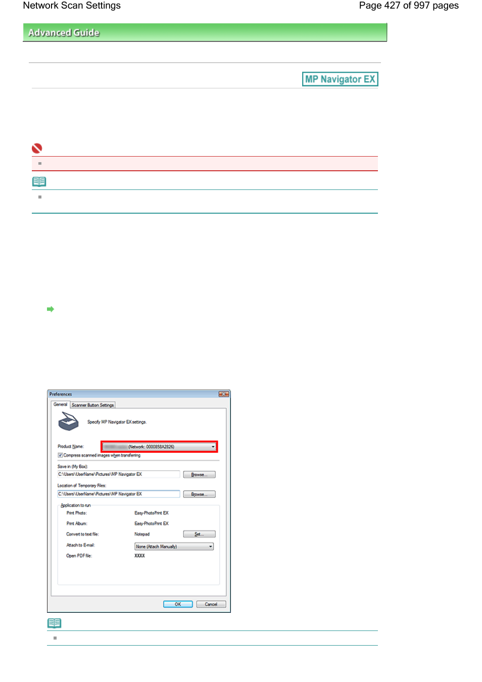 Network scan settings | Canon mx860 User Manual | Page 427 / 997