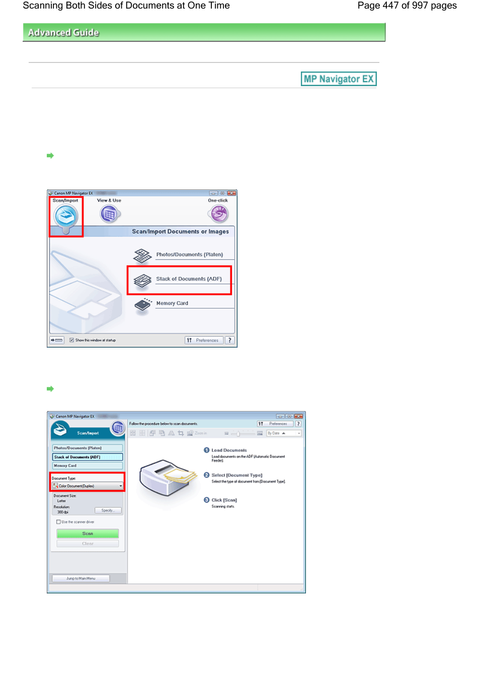 Scanning both sides of documents at one time | Canon mx860 User Manual | Page 447 / 997