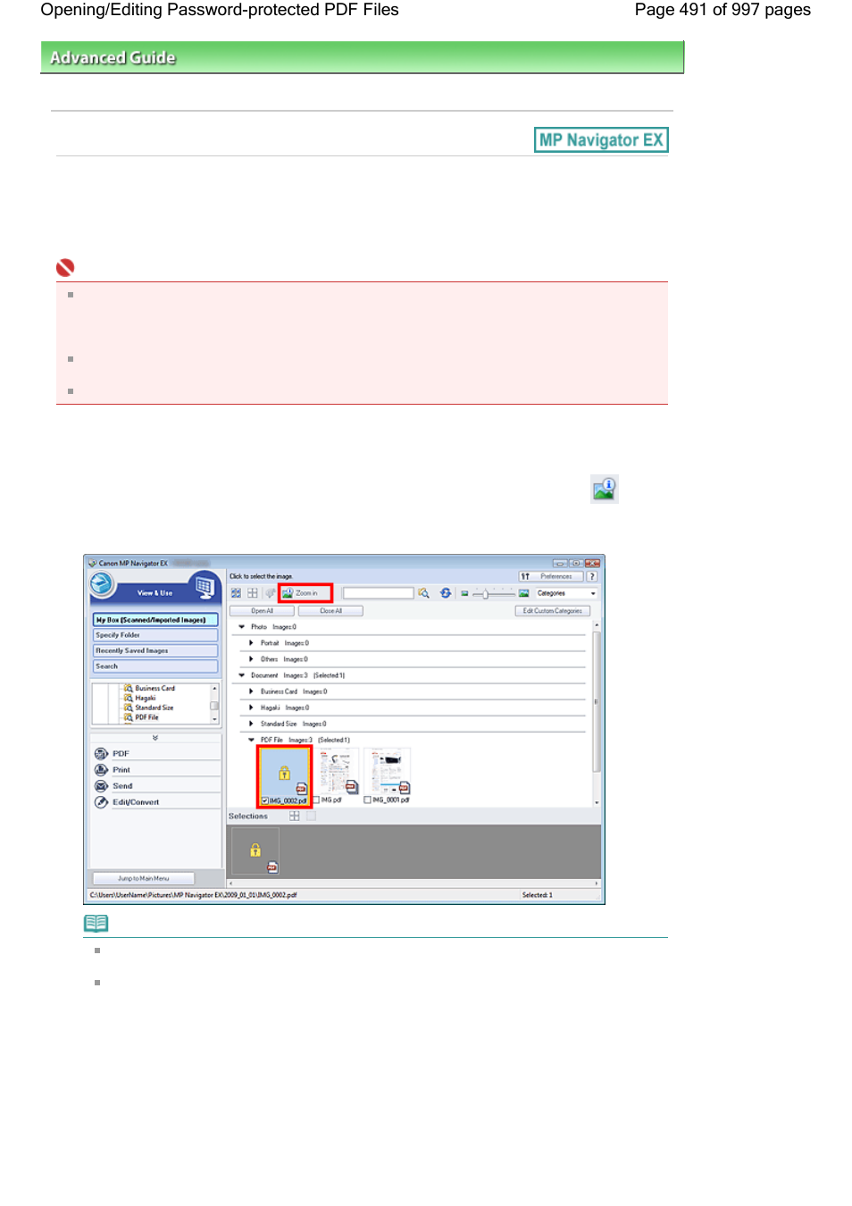 Opening/editing password-protected pdf files | Canon mx860 User Manual | Page 491 / 997