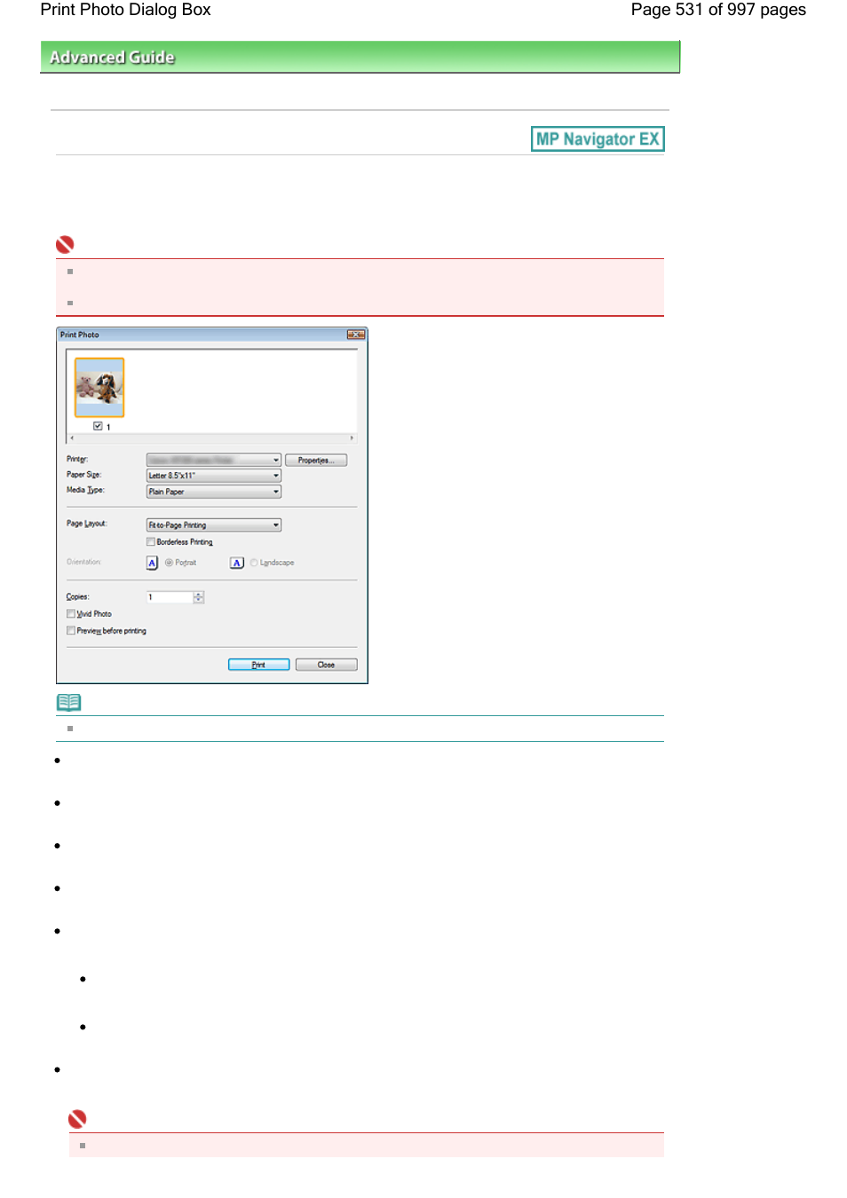 Print photo dialog box | Canon mx860 User Manual | Page 531 / 997