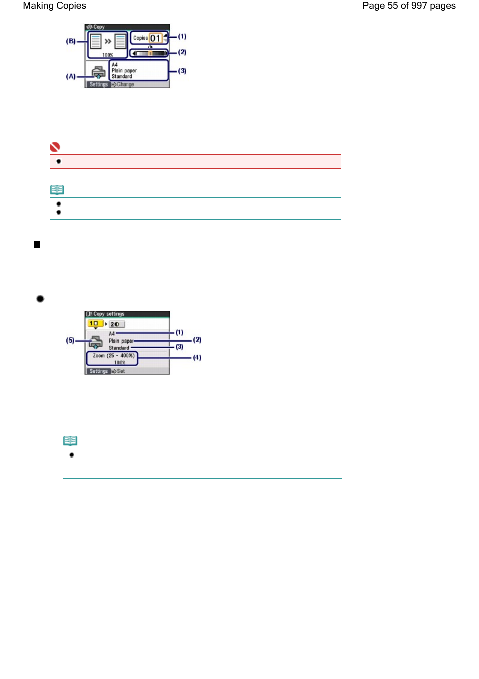 Changing the settings, Settings tab 1 | Canon mx860 User Manual | Page 55 / 997