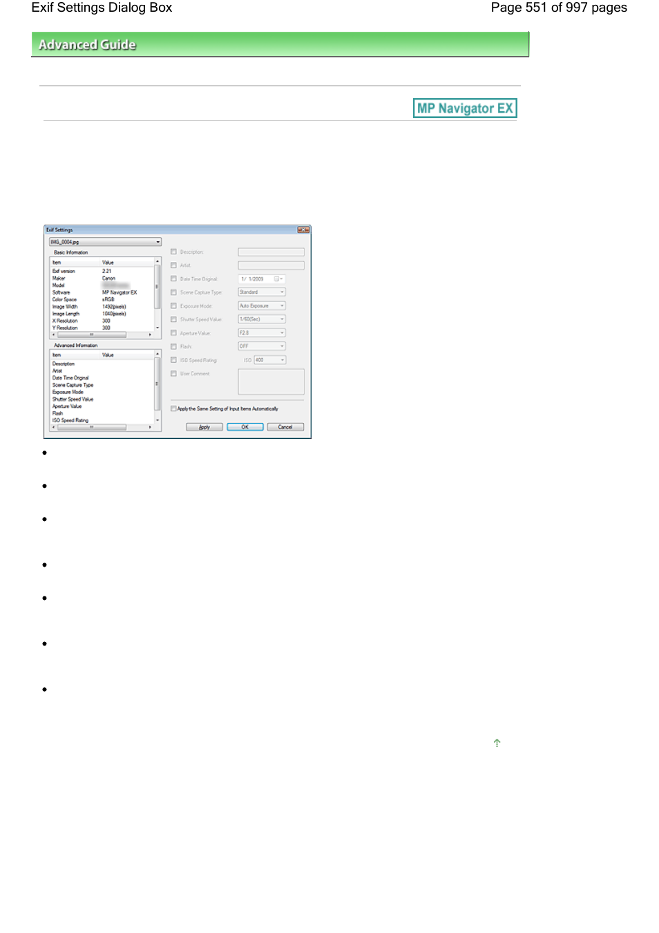 Exif settings dialog box | Canon mx860 User Manual | Page 551 / 997