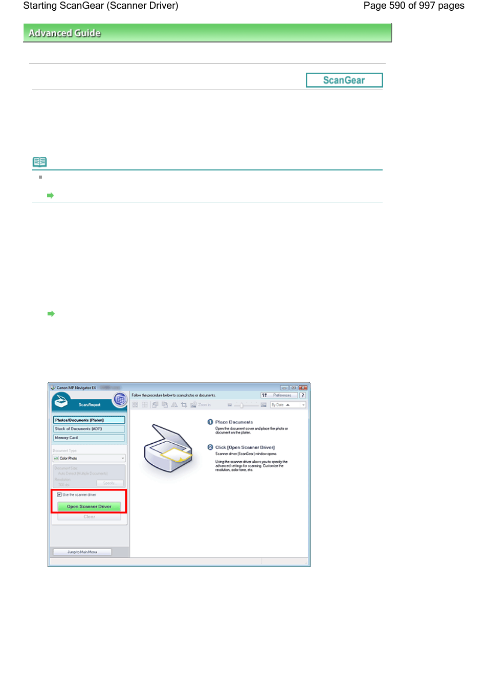 Starting scangear (scanner driver) | Canon mx860 User Manual | Page 590 / 997