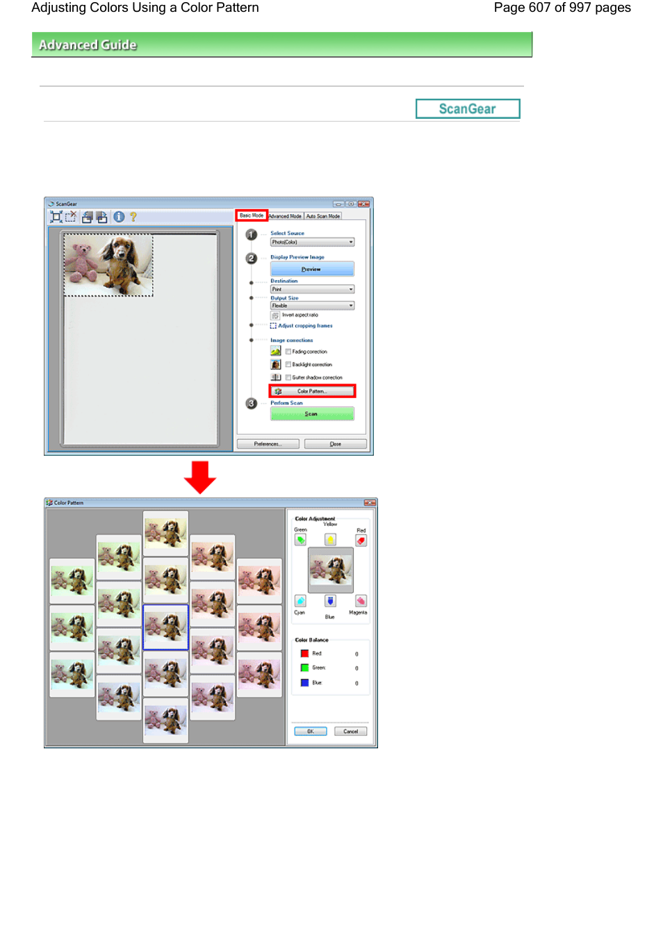 Adjusting colors using a color pattern | Canon mx860 User Manual | Page 607 / 997