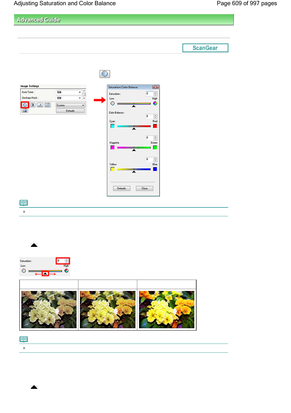 Adjusting saturation and color balance | Canon mx860 User Manual | Page 609 / 997