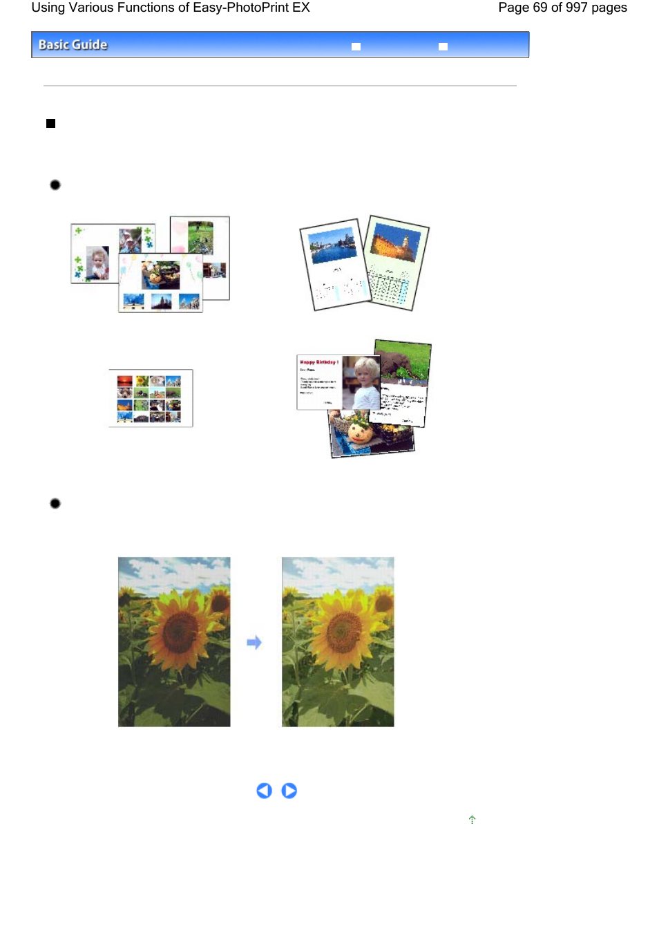 Using various functions of easy-photoprint ex, Creating your own prints, Correcting images | Canon mx860 User Manual | Page 69 / 997