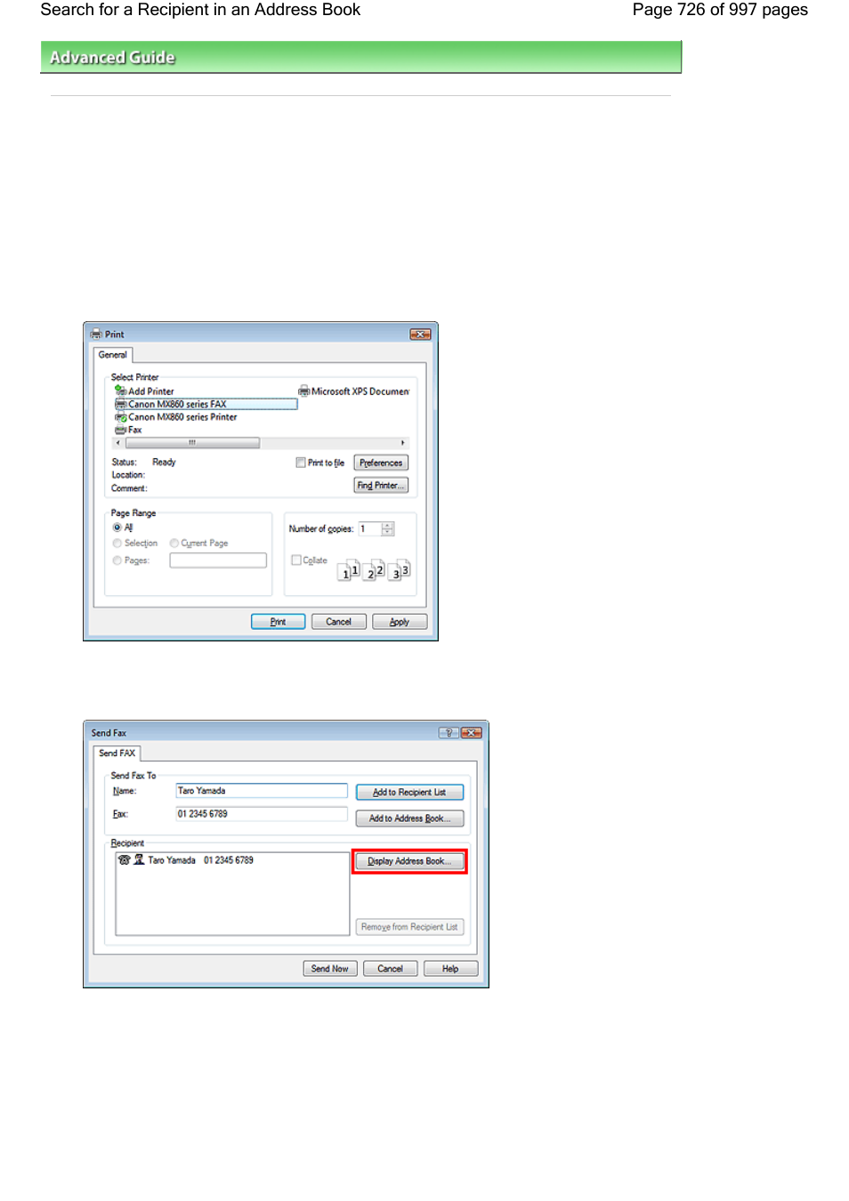 Search for a recipient in an address book | Canon mx860 User Manual | Page 726 / 997