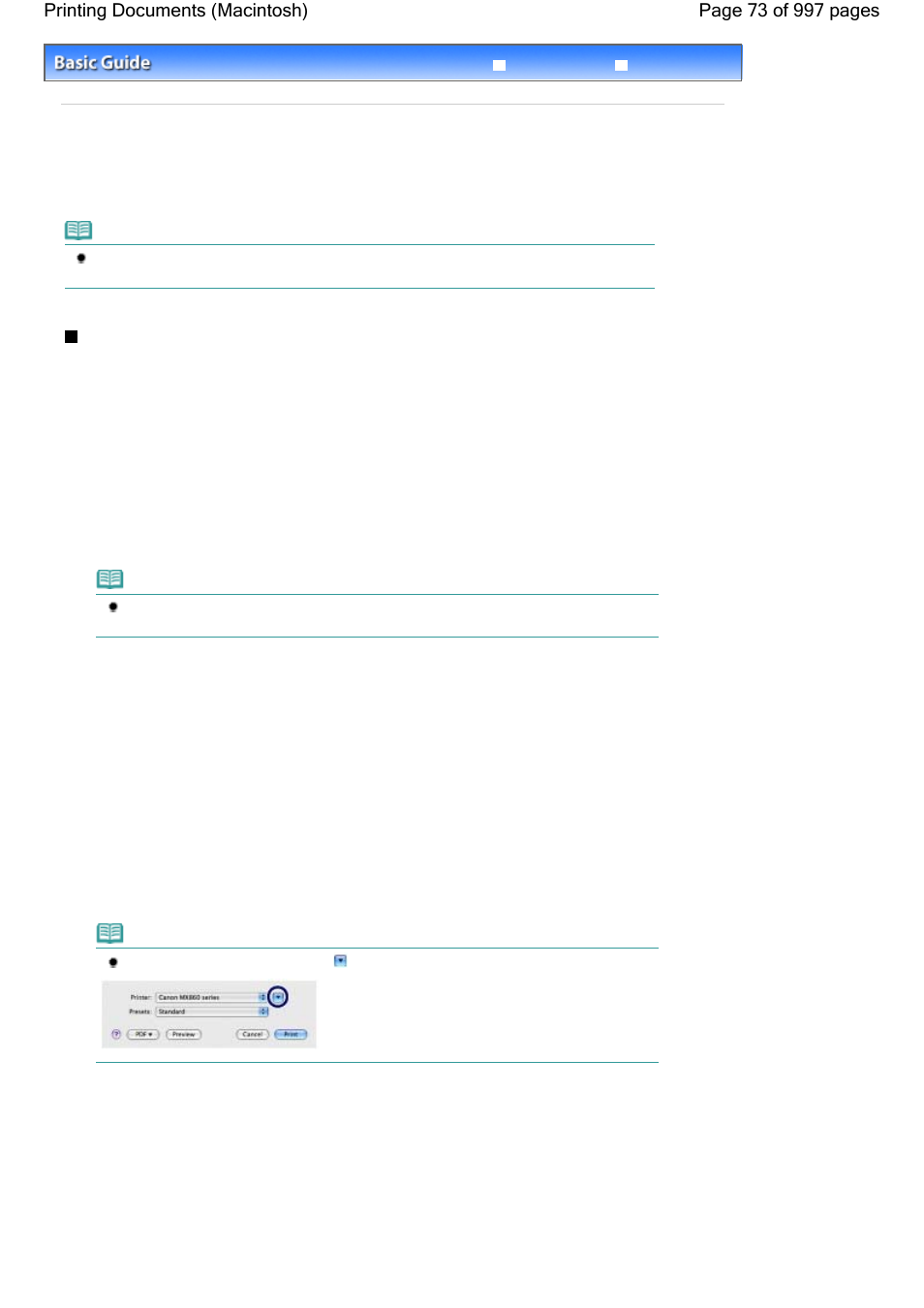 Printing documents (macintosh), For mac os x v.10.5.x | Canon mx860 User Manual | Page 73 / 997
