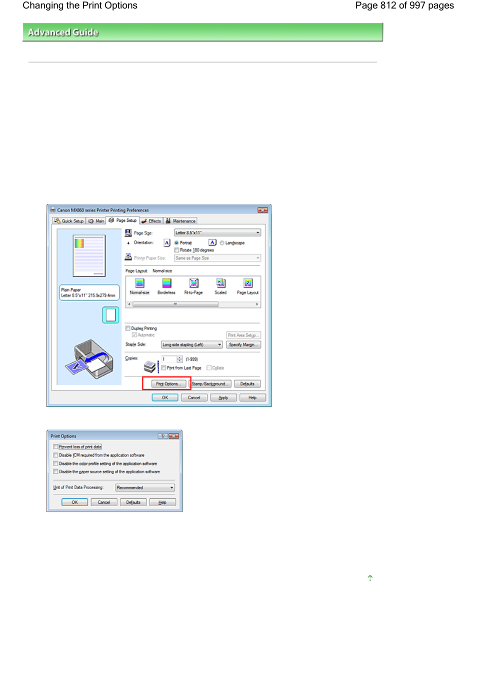 Changing the print options | Canon mx860 User Manual | Page 812 / 997
