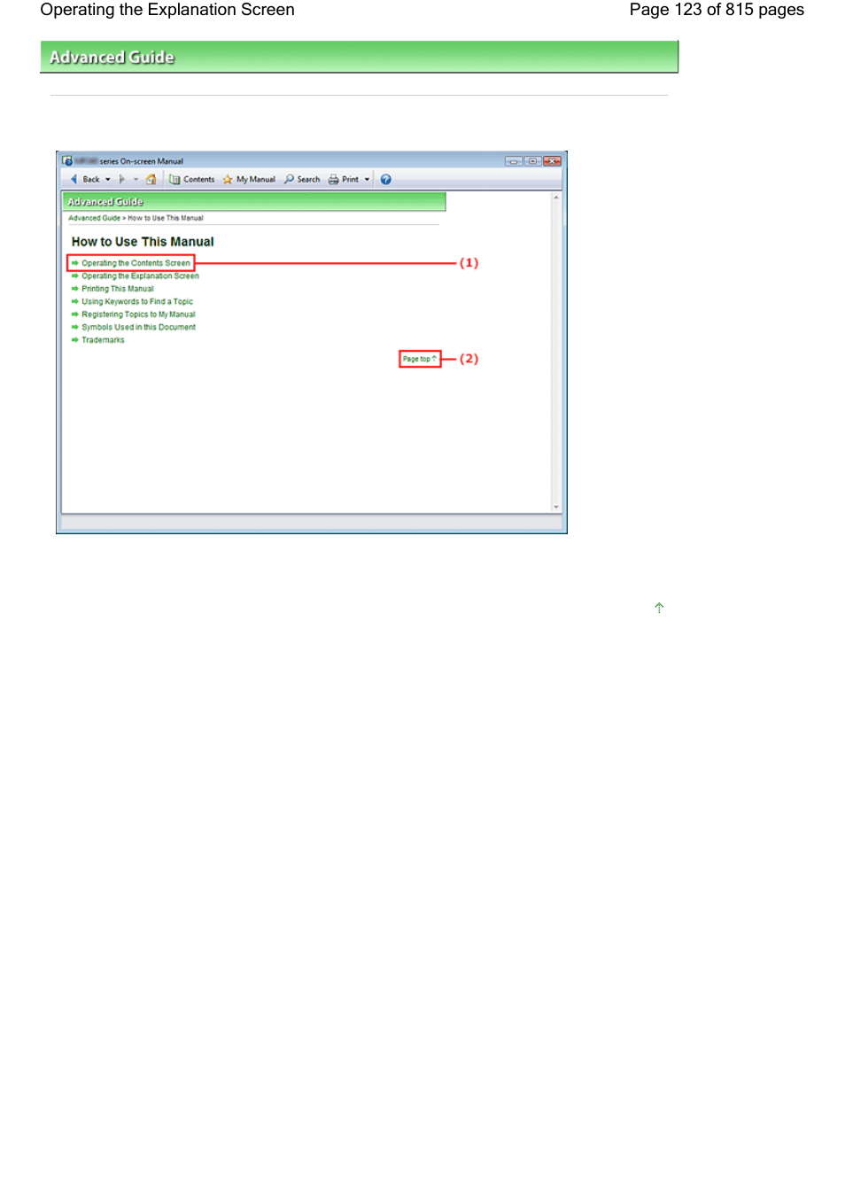 Operating the explanation screen | Canon mp620 User Manual | Page 123 / 815