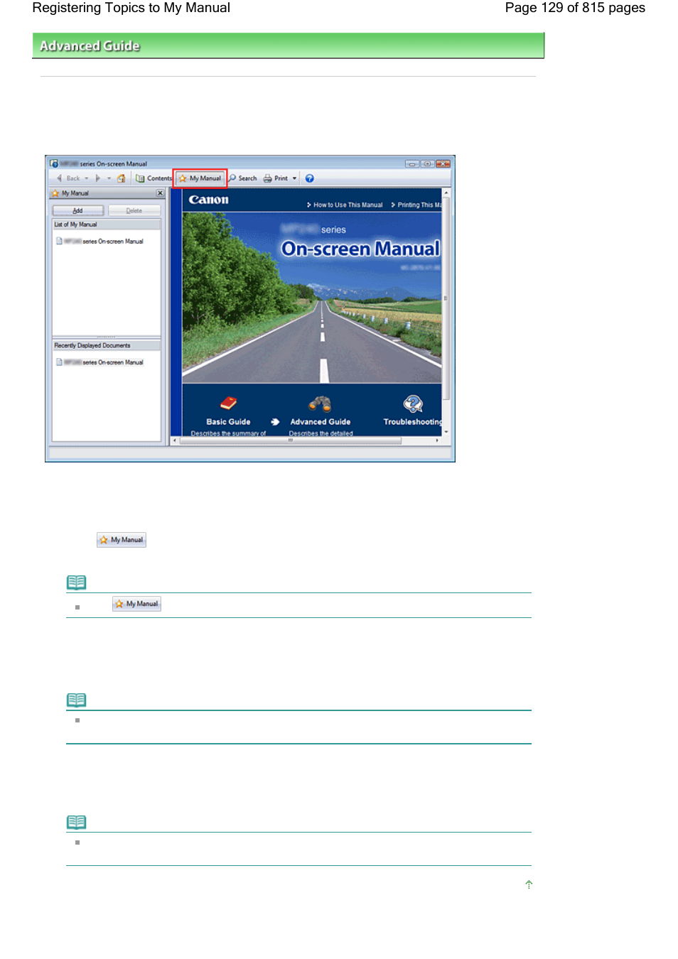 Registering topics to my manual | Canon mp620 User Manual | Page 129 / 815