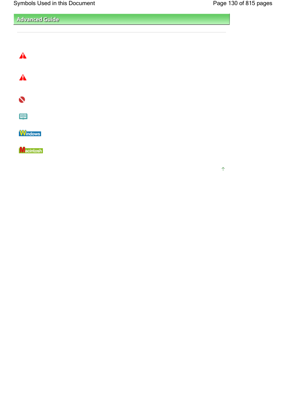 Symbols used in this document | Canon mp620 User Manual | Page 130 / 815