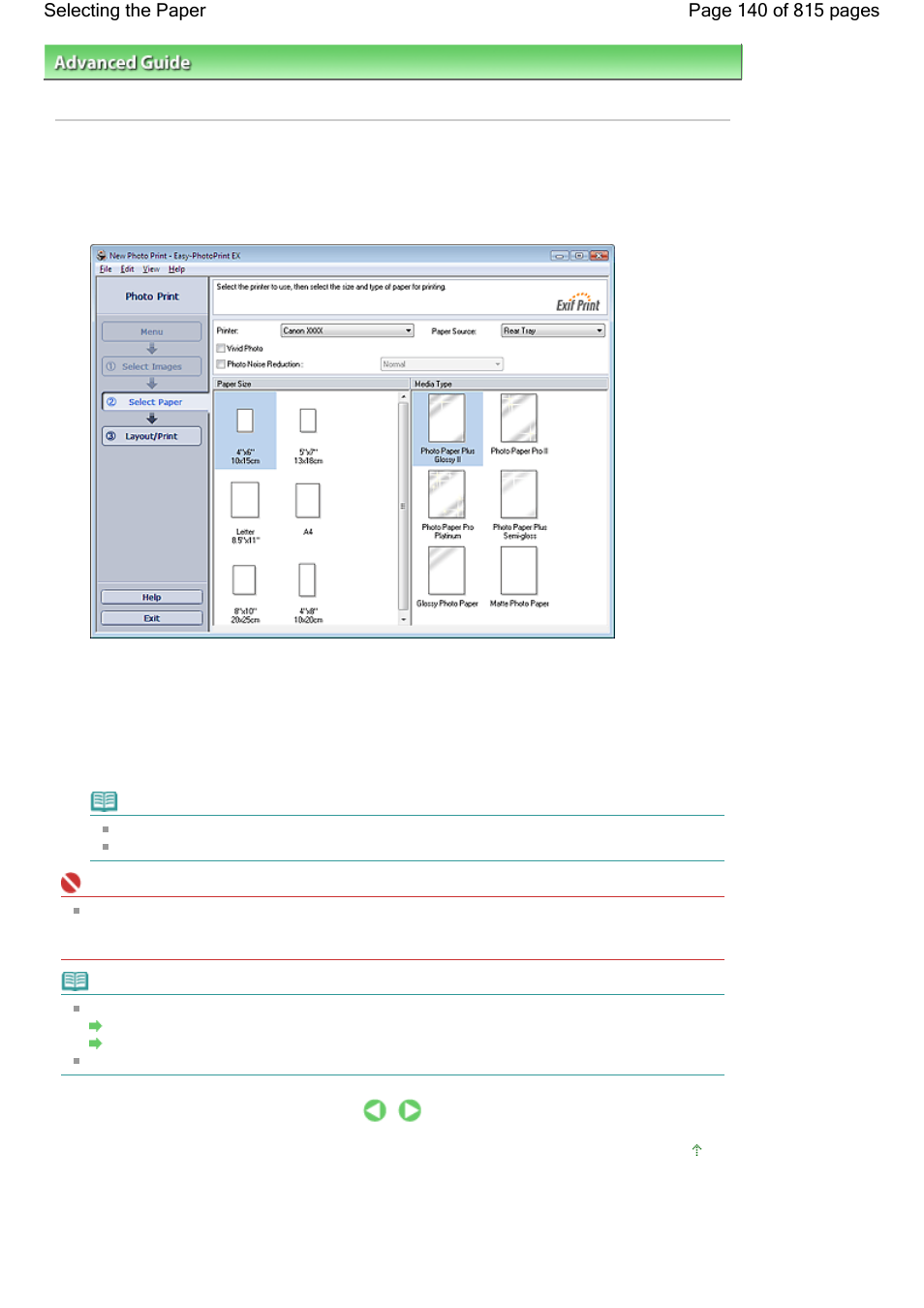 Selecting the paper | Canon mp620 User Manual | Page 140 / 815