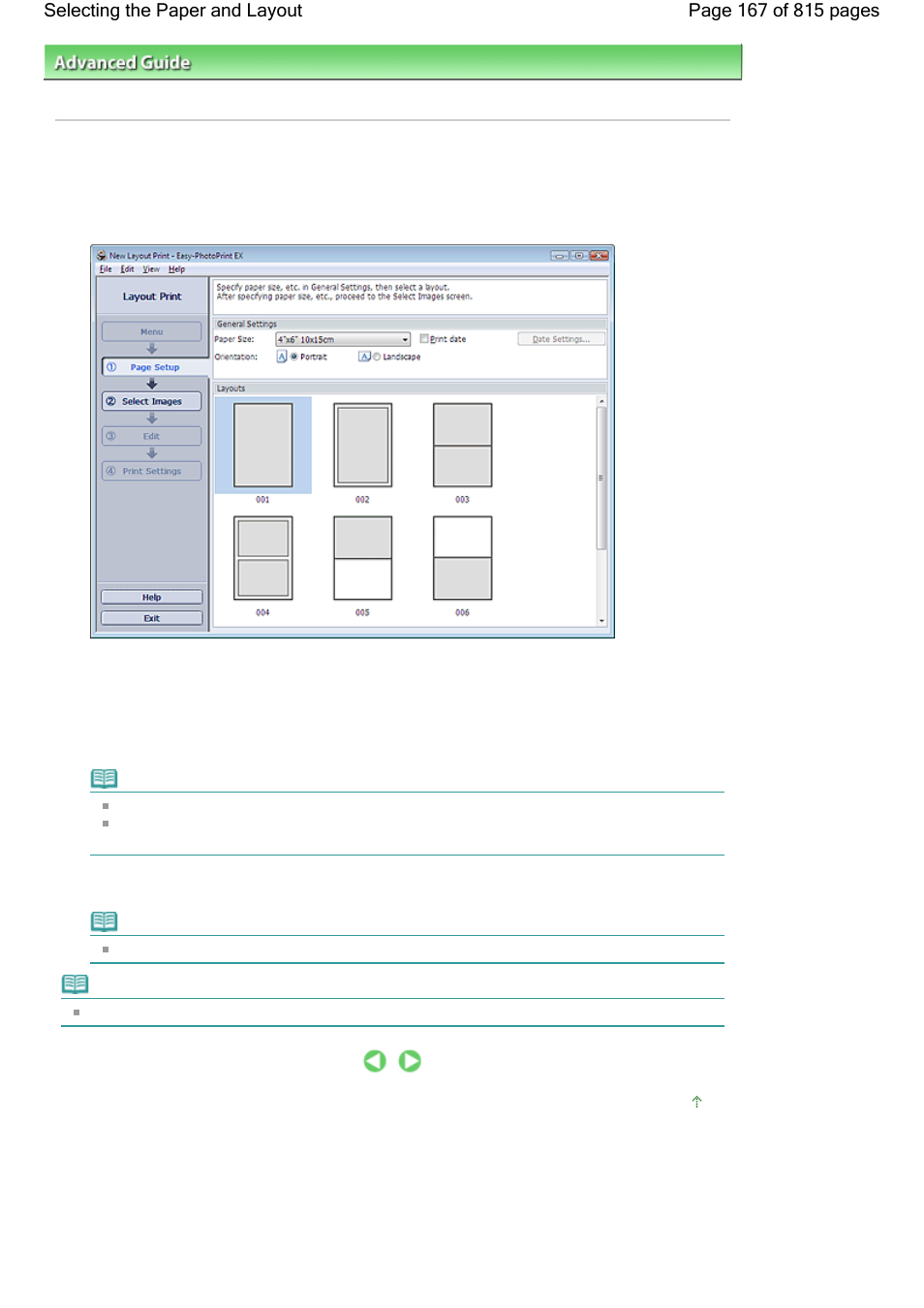 Selecting the paper and layout | Canon mp620 User Manual | Page 167 / 815