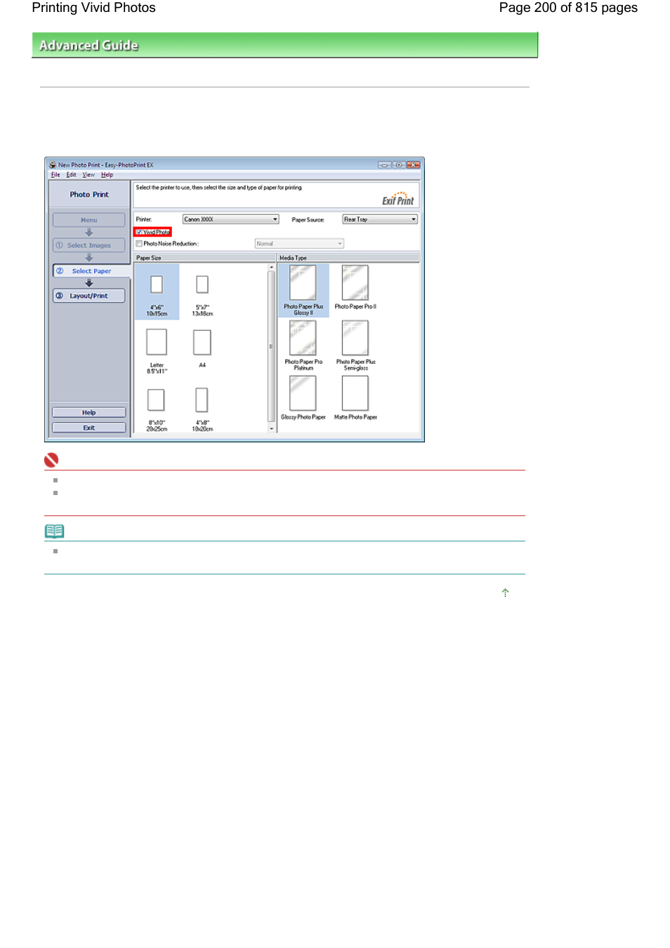 Printing vivid photos | Canon mp620 User Manual | Page 200 / 815